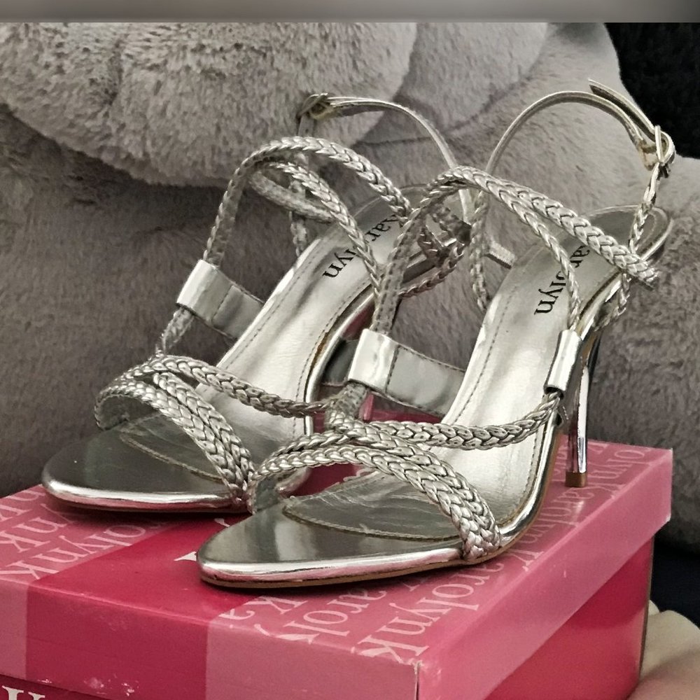 KAROLYN Braided Strappy Silver Heels